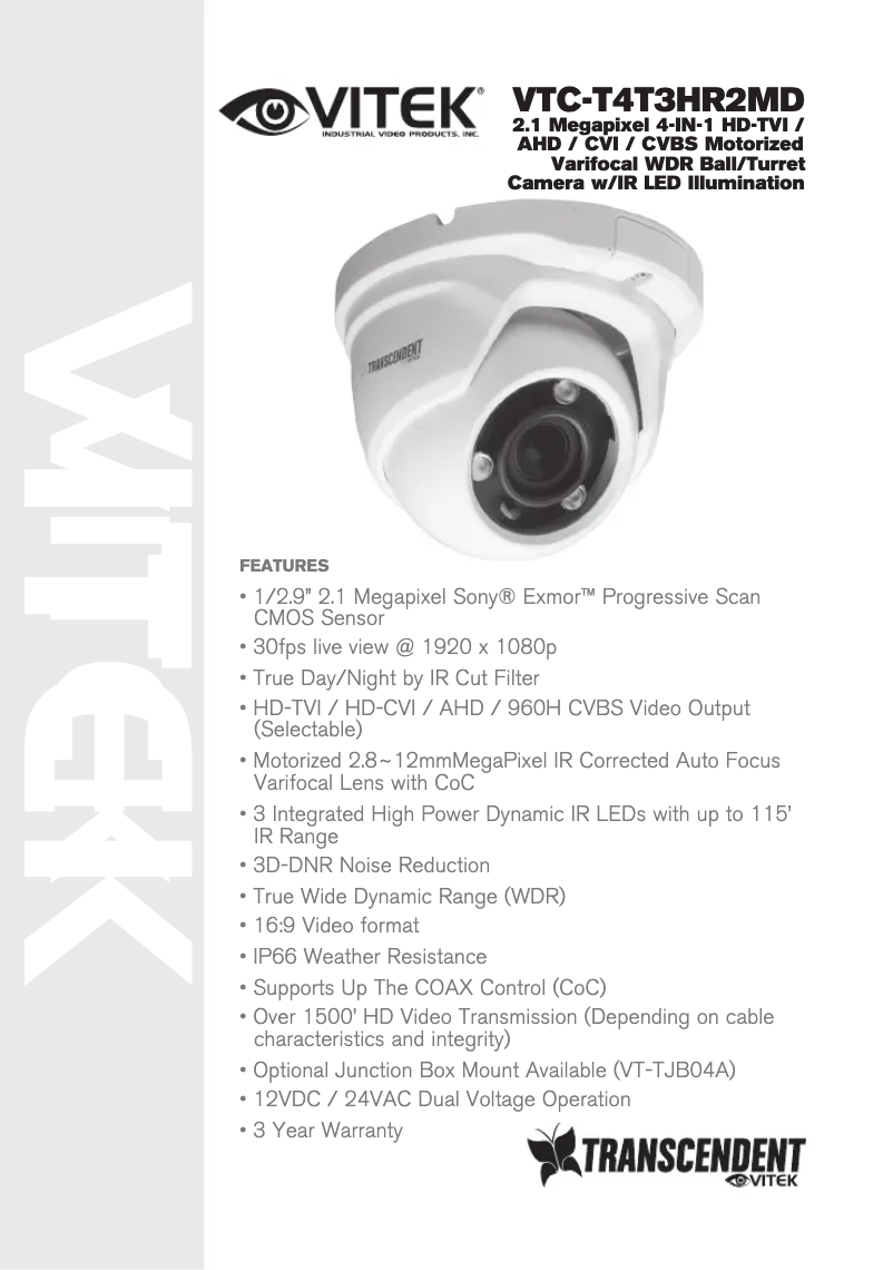 First page image of the manual for VTC-T4T3HR2MD