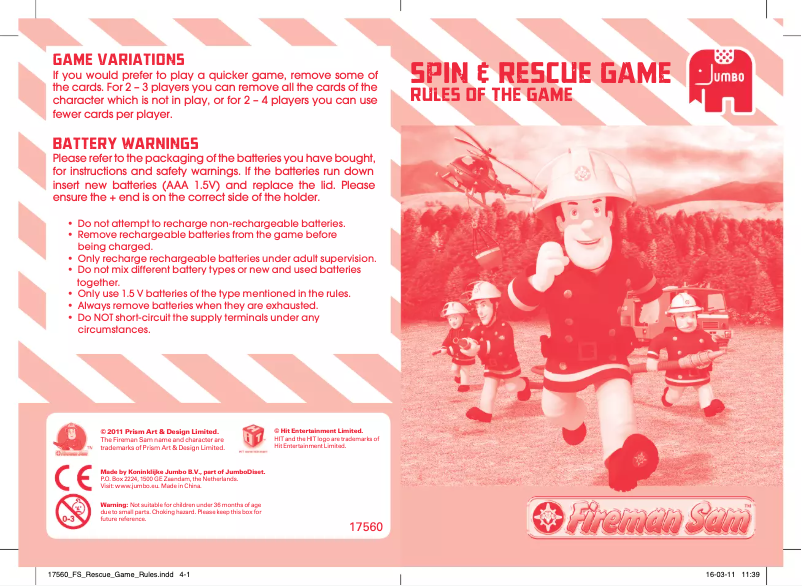 First page image of the manual for Fireman Sam Reddingsteam