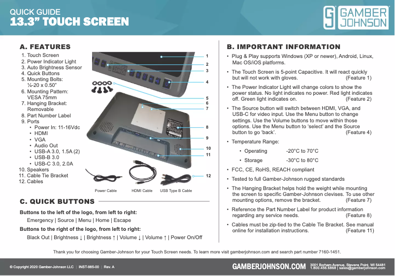 Page 1 de la notice Manuel utilisateur Gamber-Johnson 7160-1451-00