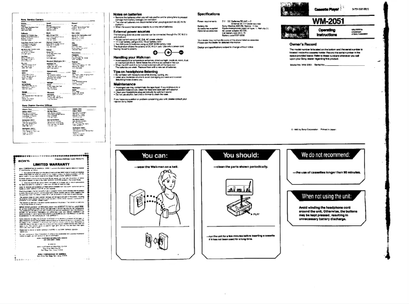 Page 1 of the manual User Manual Sony Walkman WM-2051