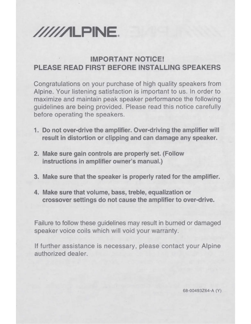 Page 1 of the manual User Manual Alpine RS-SB12