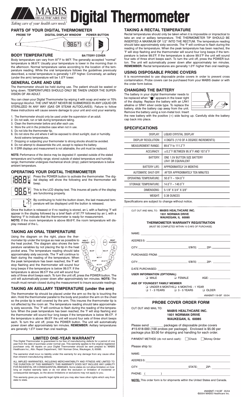 Page 1 of the manual User Manual Mabis 60-Second Digital