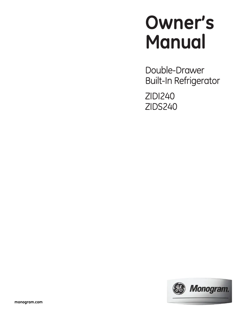 Page 1 of the manual Use and Maintenance Manual GE ZIDI240WII
