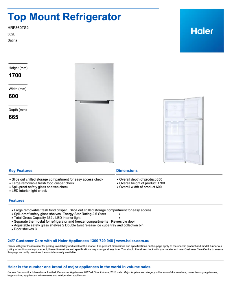 First page image of the manual for HRF360TS2