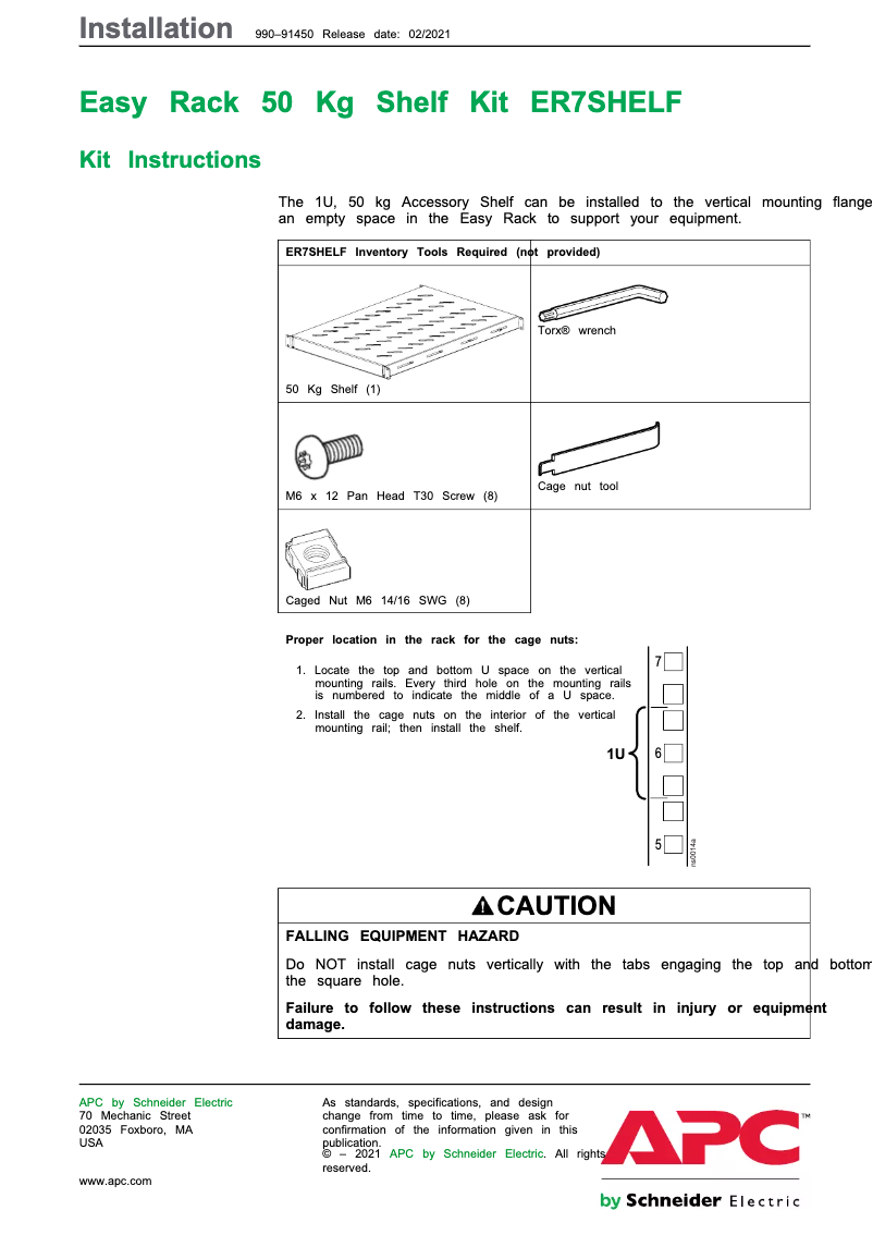 Page 1 of the manual User Manual APC ER7SHELF