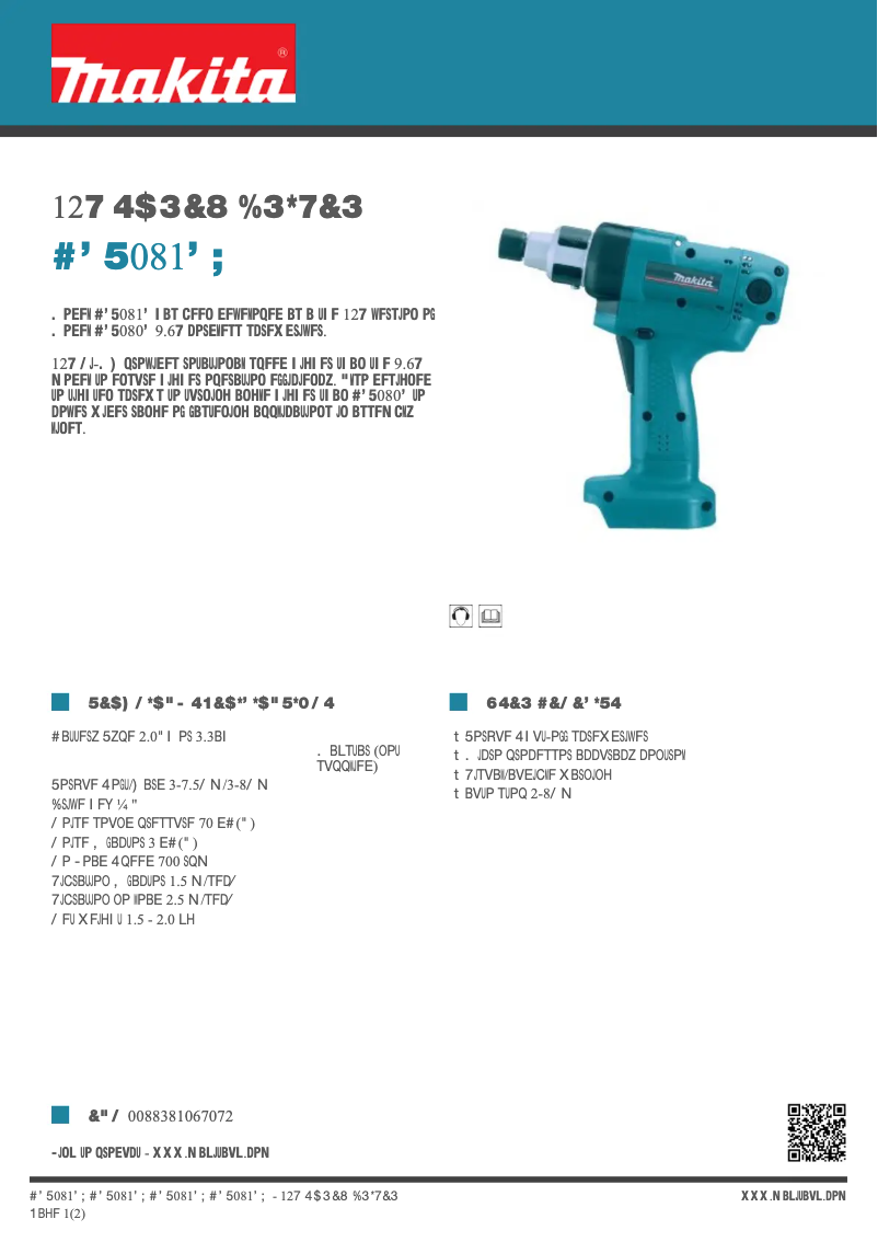 Page 1 of the manual Technical Sheet Makita BFT081FZ