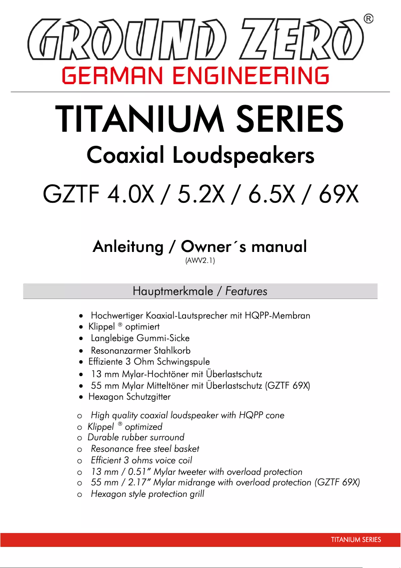 First page image of the manual for GZTF 4.0X