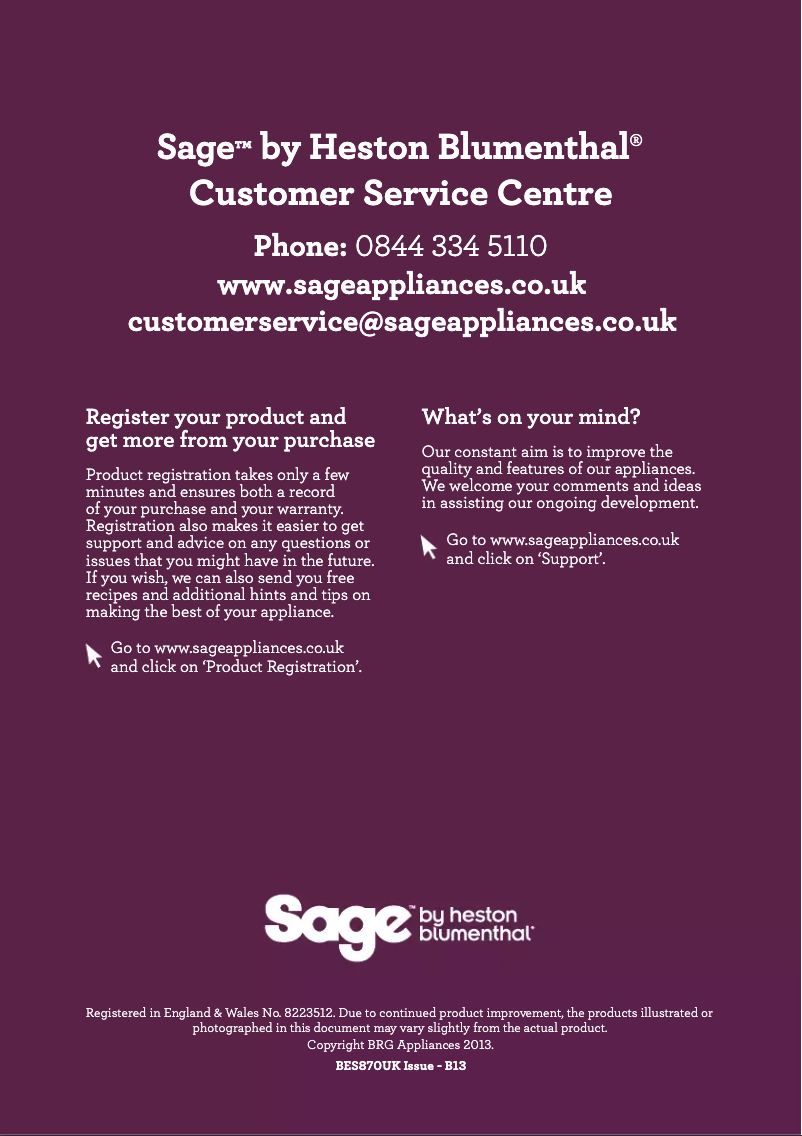 Page 1 of the manual User Manual Sage The Barista Express BES870