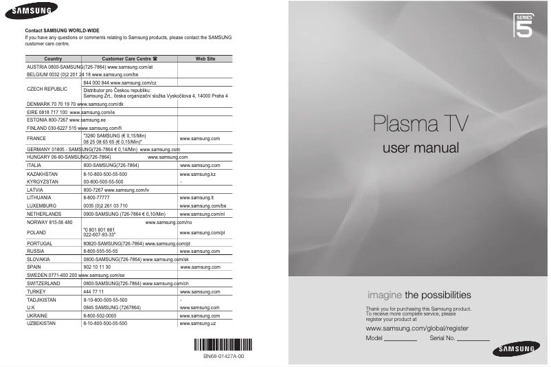 Page 1 of the manual User Manual Samsung PS50A557S3F