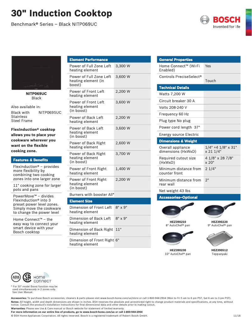Page 1 of the manual Technical Sheet Bosch NITP069UC