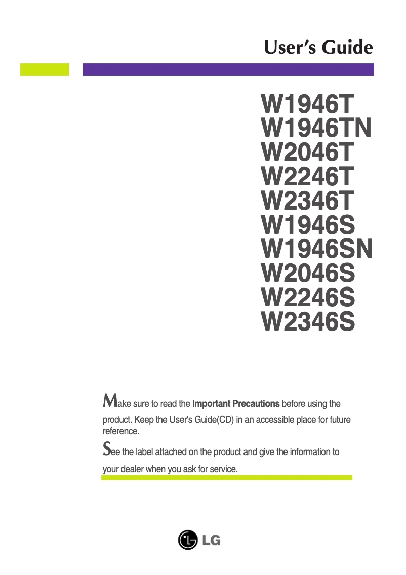 First page image of the manual for W2046S