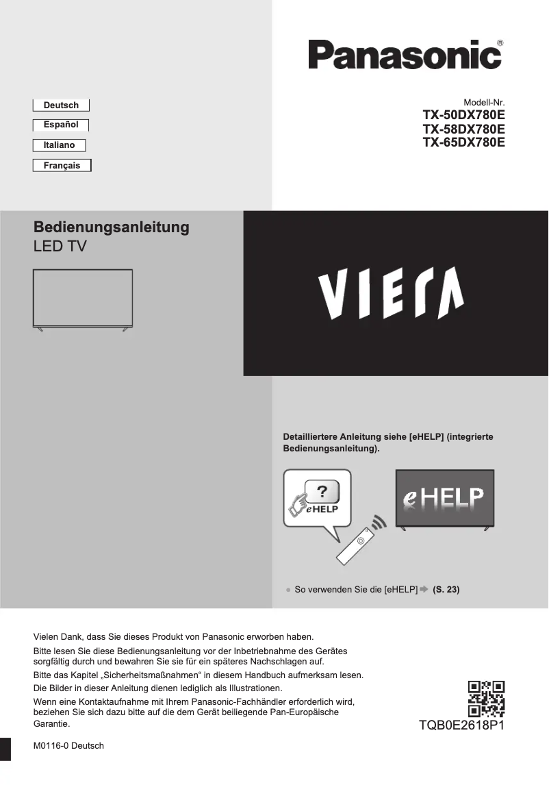 Page 1 of the manual Quick Start Guide Panasonic TX-58DX780E