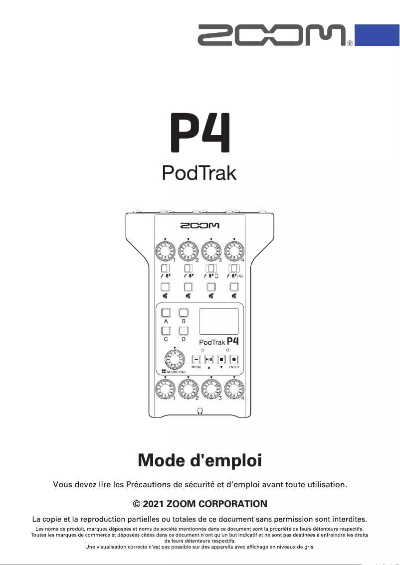 First page image of the manual for Podtrack P4