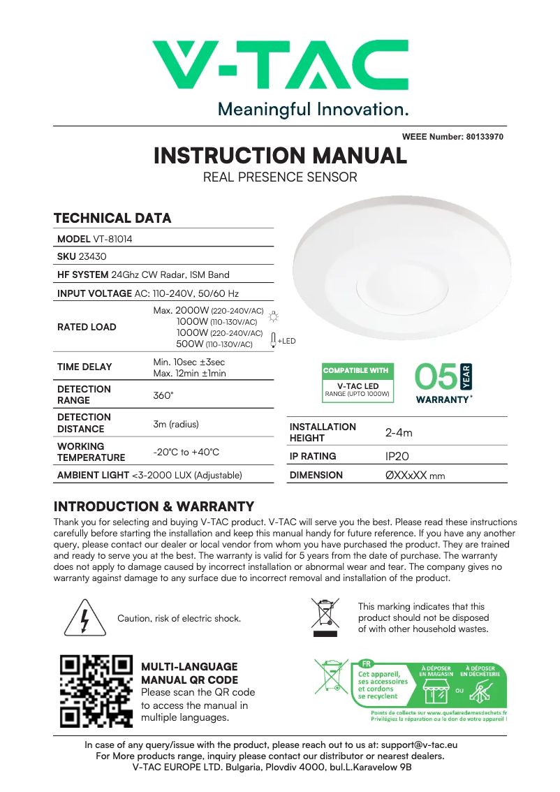 First page image of the manual for VT-81014