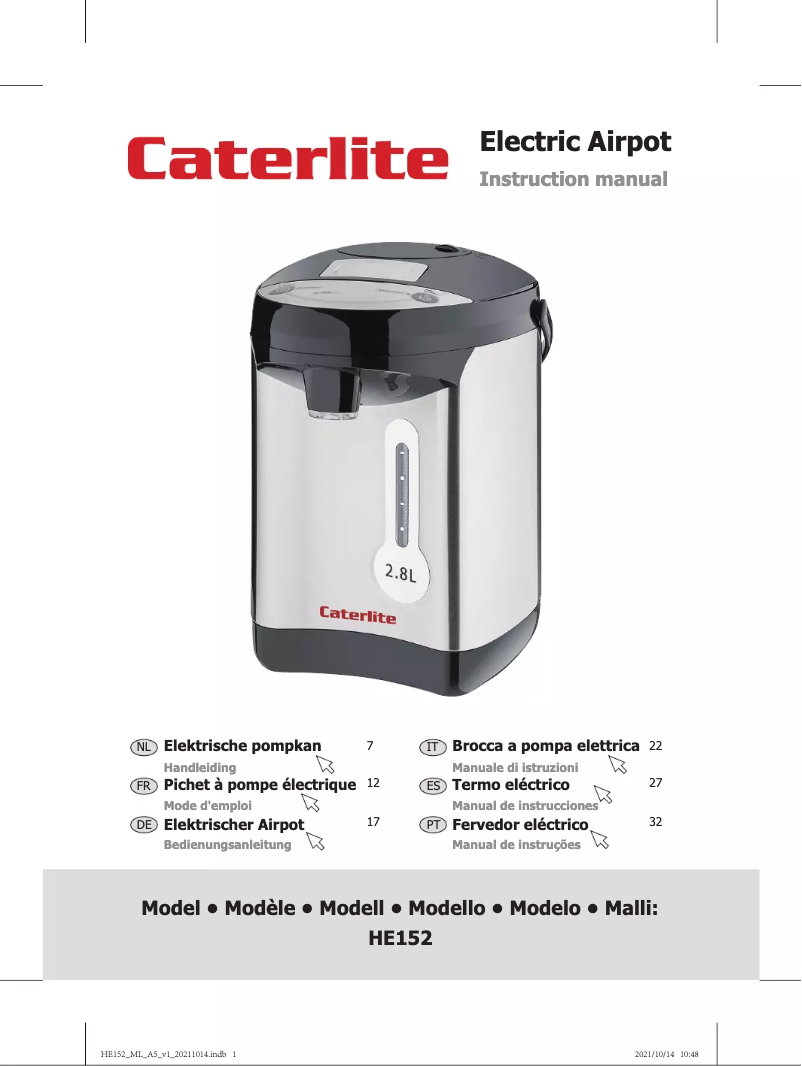 First page image of the manual for HE152