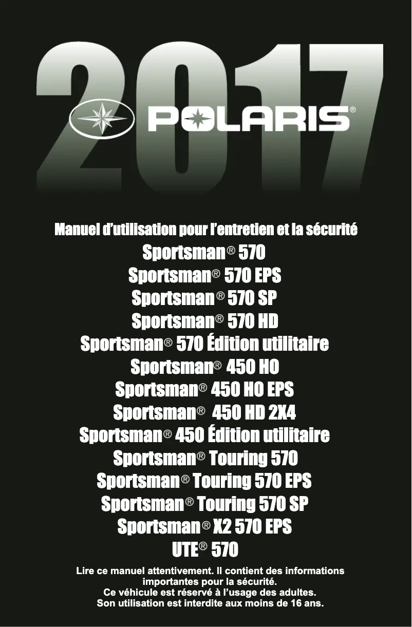 Page 1 of the manual User Manual Polaris Sportsman Touring 570 SP (2017)