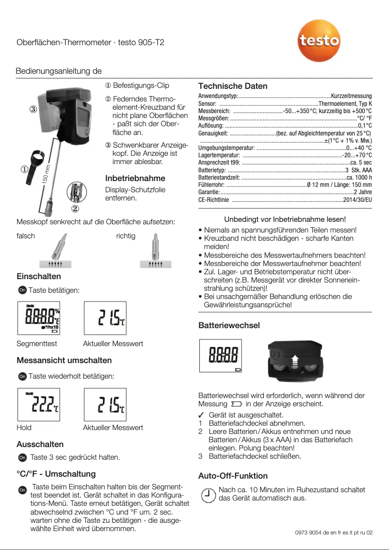 First page image of the manual for 905-T2