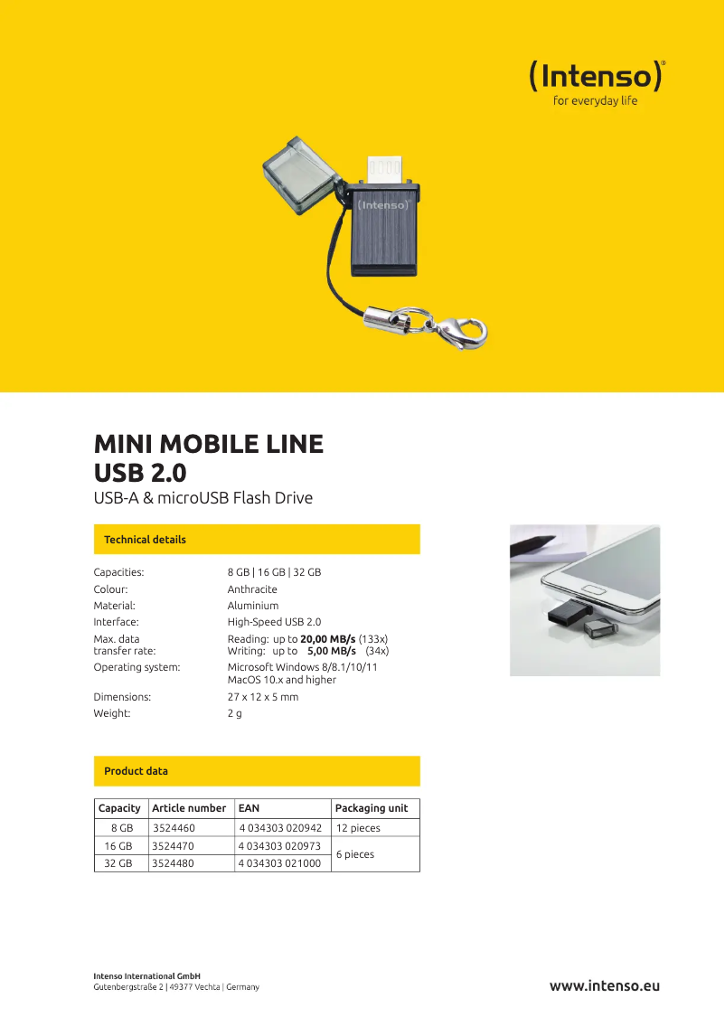 First page image of the manual for Mini Mobile Line USB 2.0