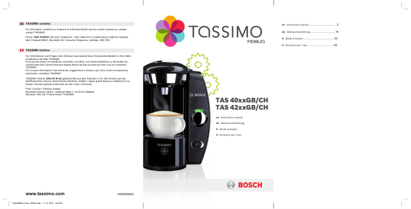 Page 1 of the manual User Manual Bosch Tassimo Fidelia TAS4014
