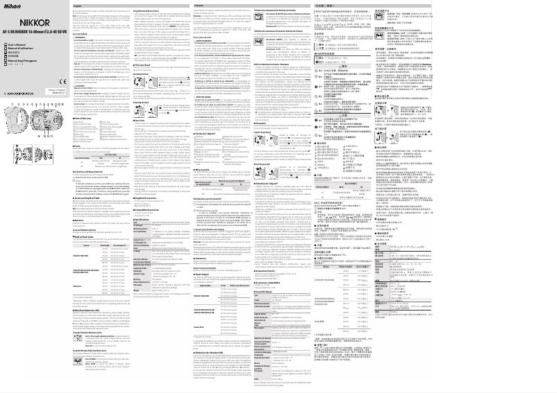 First page image of the manual for AF-S DX Nikkor 16-80mm f/2.8-4E ED VR