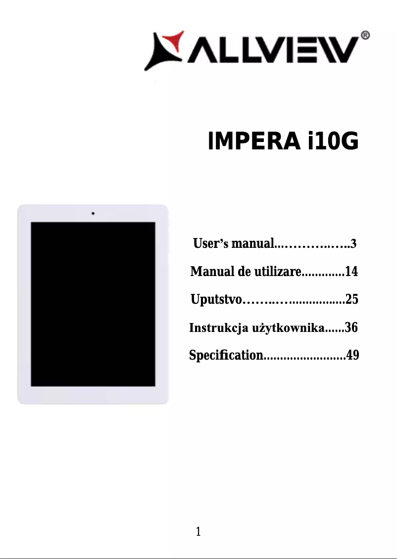 Page 1 of the manual User Manual Allview Impera i10G
