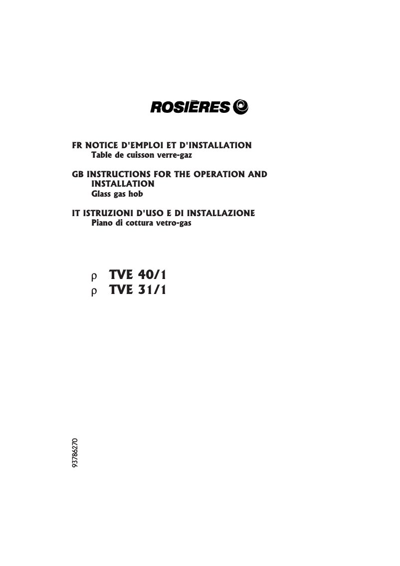 Page 1 of the manual User Manual Rosieres TVE 40/1 PN