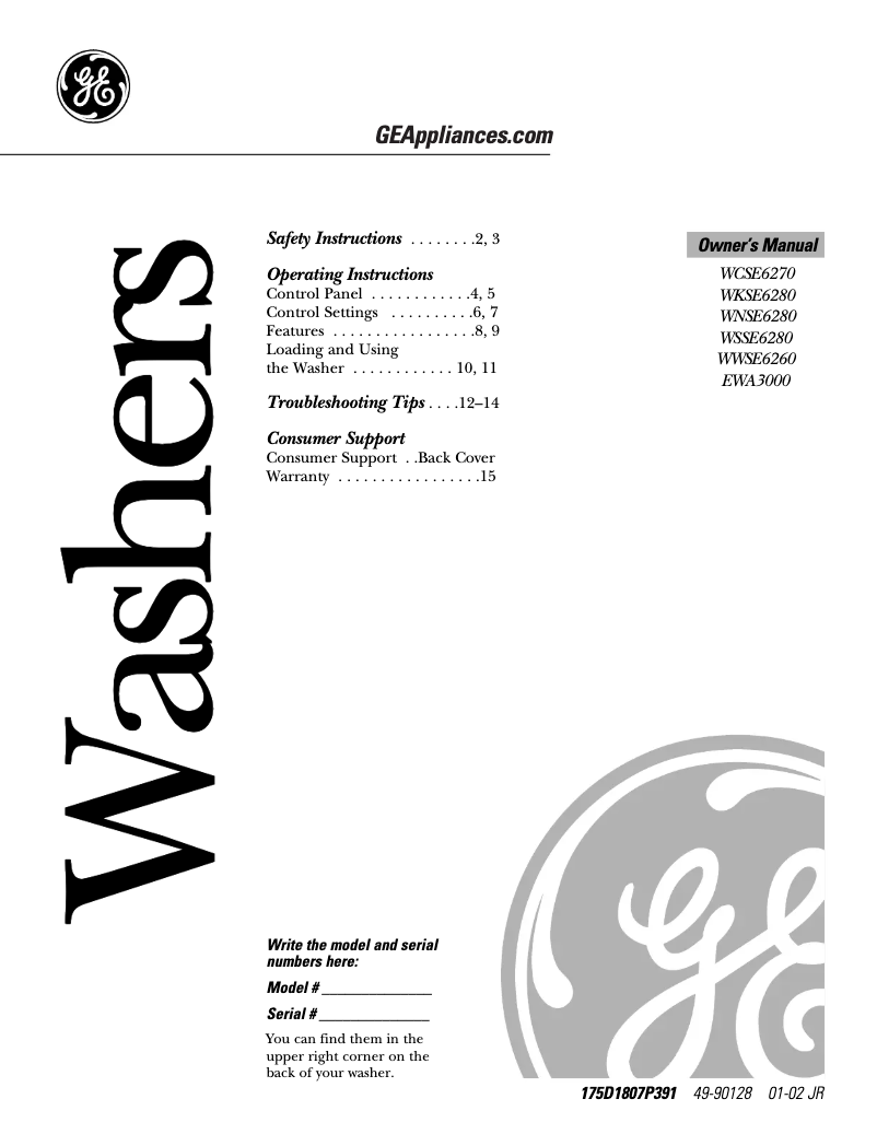 First page image of the manual for WCSE6270BWW