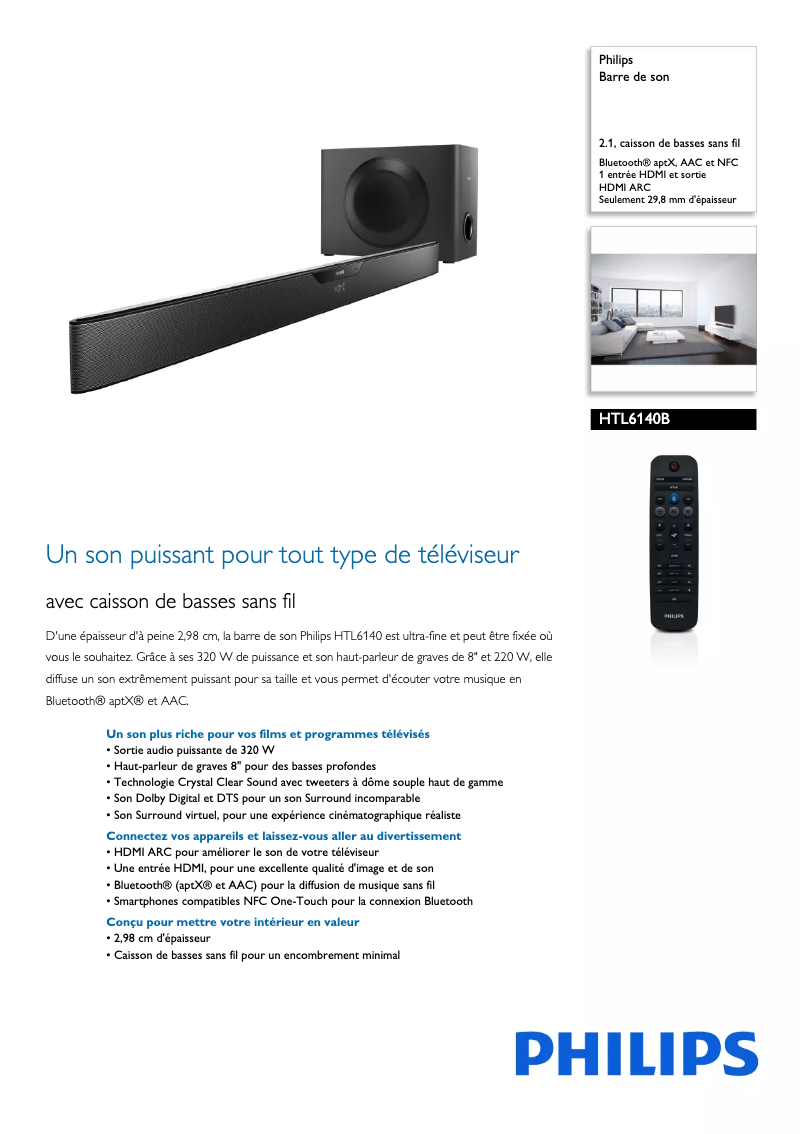 Page 1 of the manual Technical Sheet Philips HTL6140B