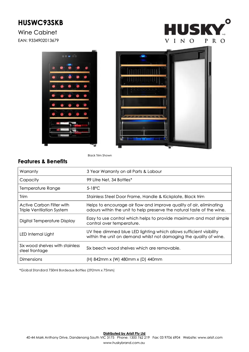 Page 1 of the manual Technical Sheet Husky HUSWC93SKB