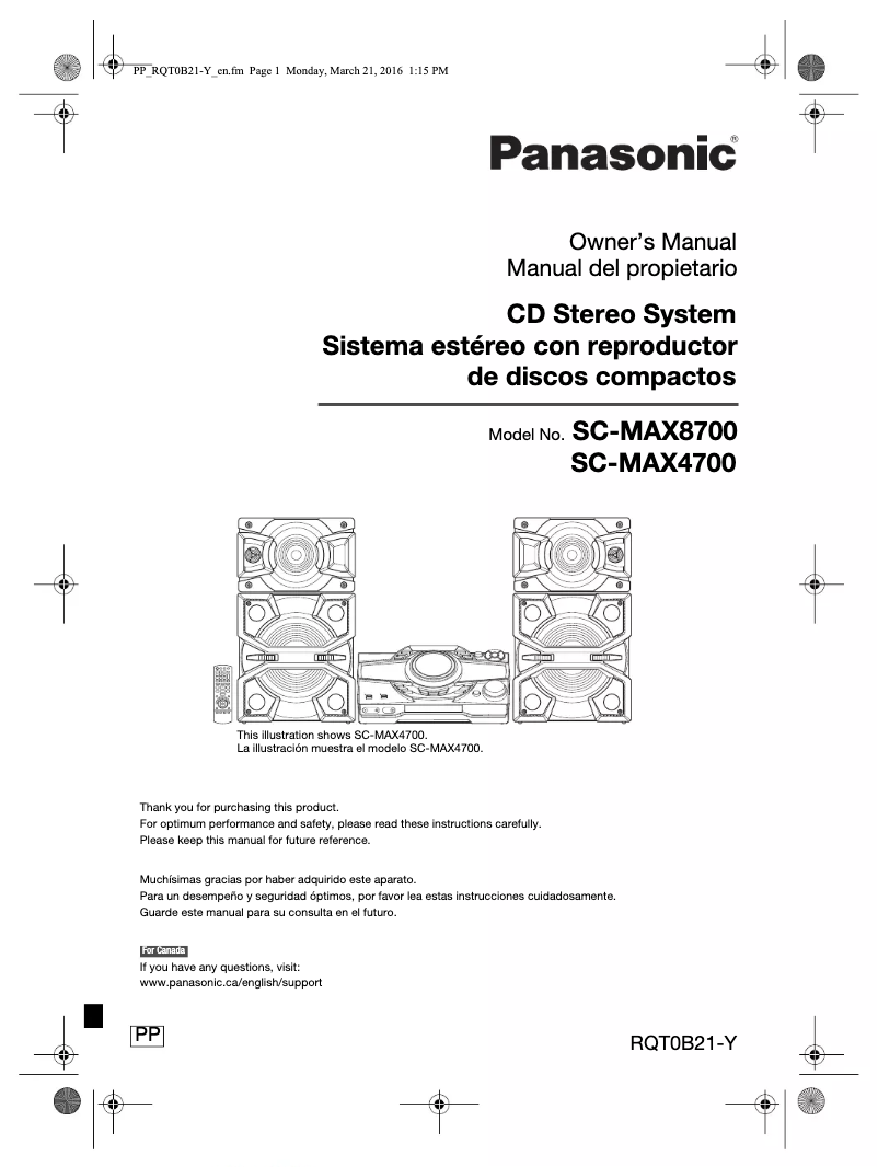 First page image of the manual for SC-MAX8700