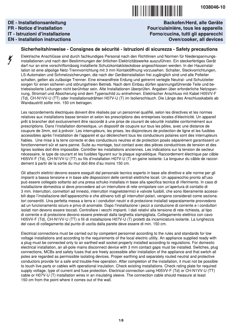 Page 1 of the manual Installation Guide V-Zug Combair V200