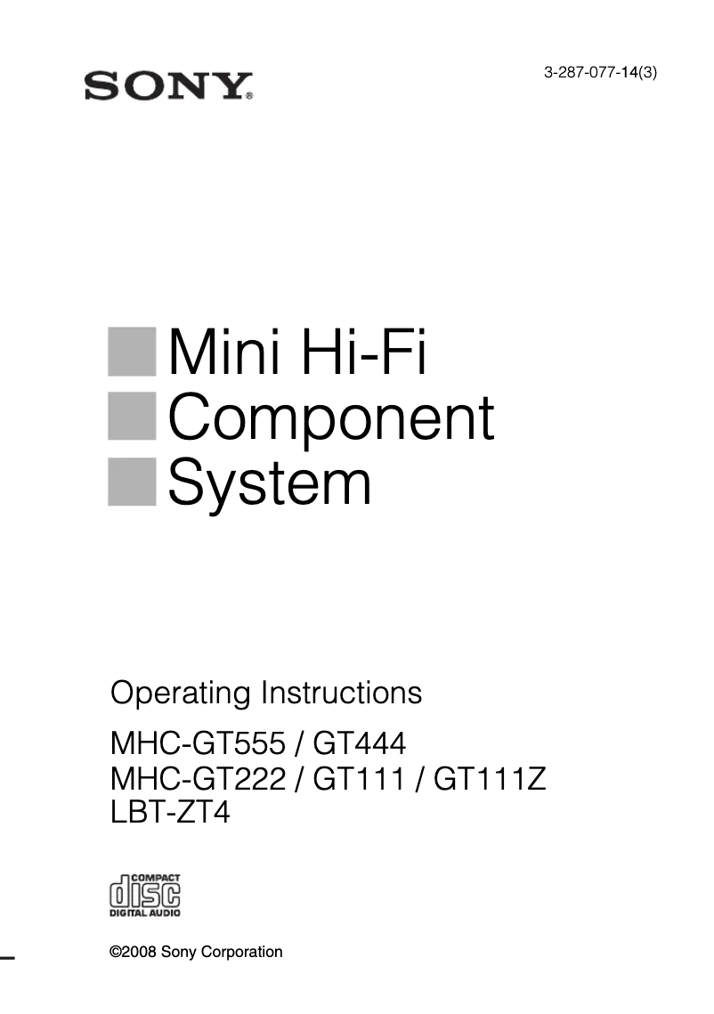 First page image of the manual for MHC-GT222