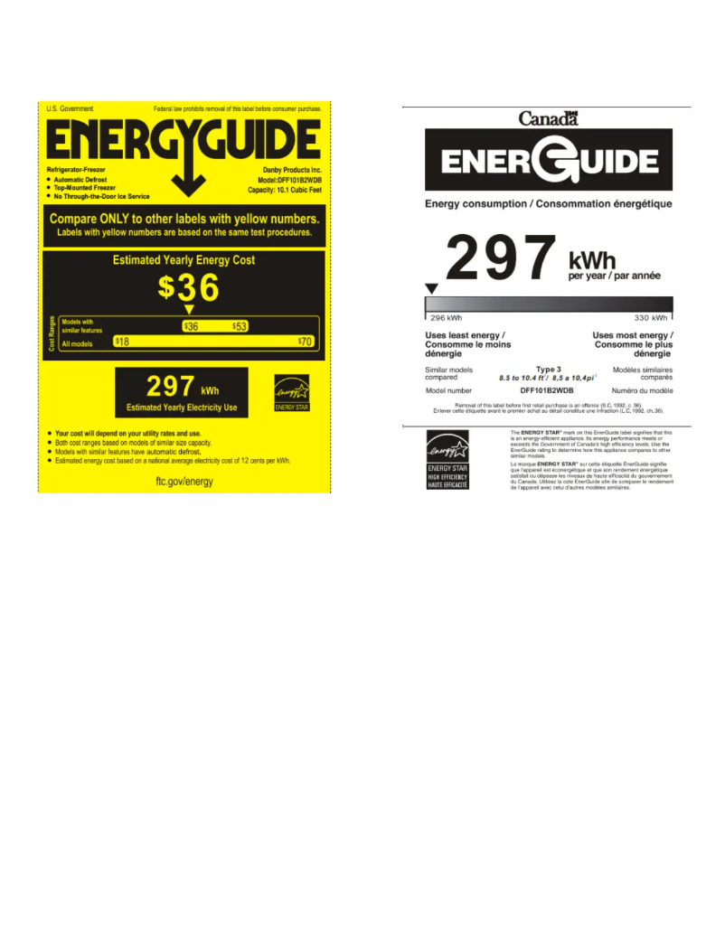 Page 1 of the manual Energy Label Danby DFF101B2WDB