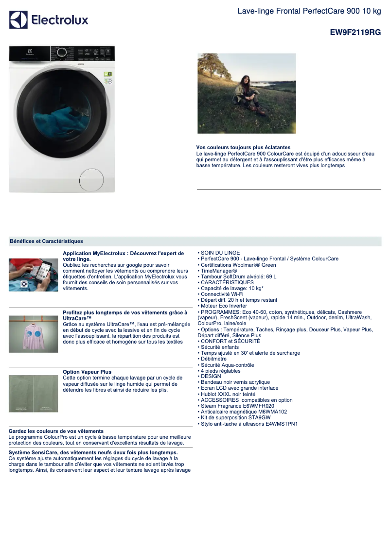 Page 1 of the manual Technical Sheet Electrolux EW9F2119RG