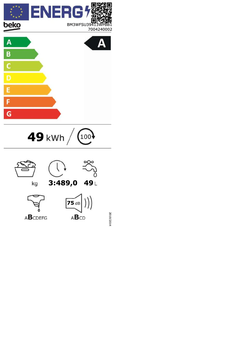 Page 1 of the manual User Manual Beko BM3WFSU39413WPBB1