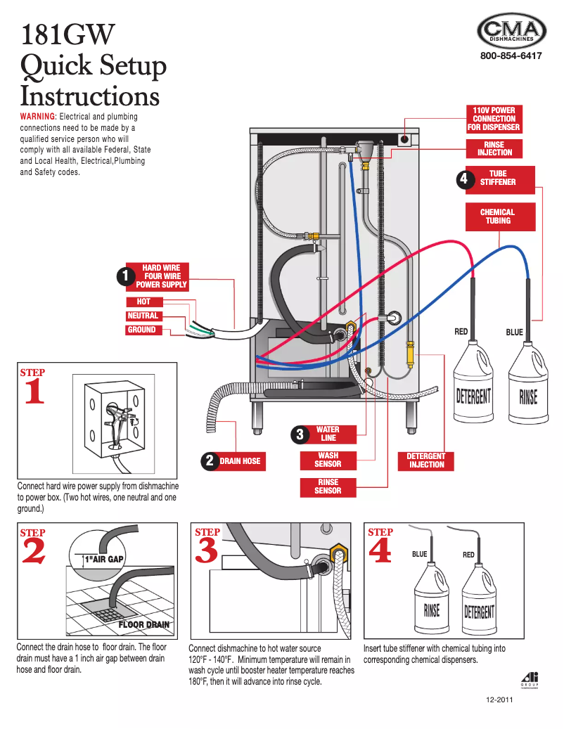 Page 1 of the manual Quick Start Guide CMA Dishmachines CMA-181GW