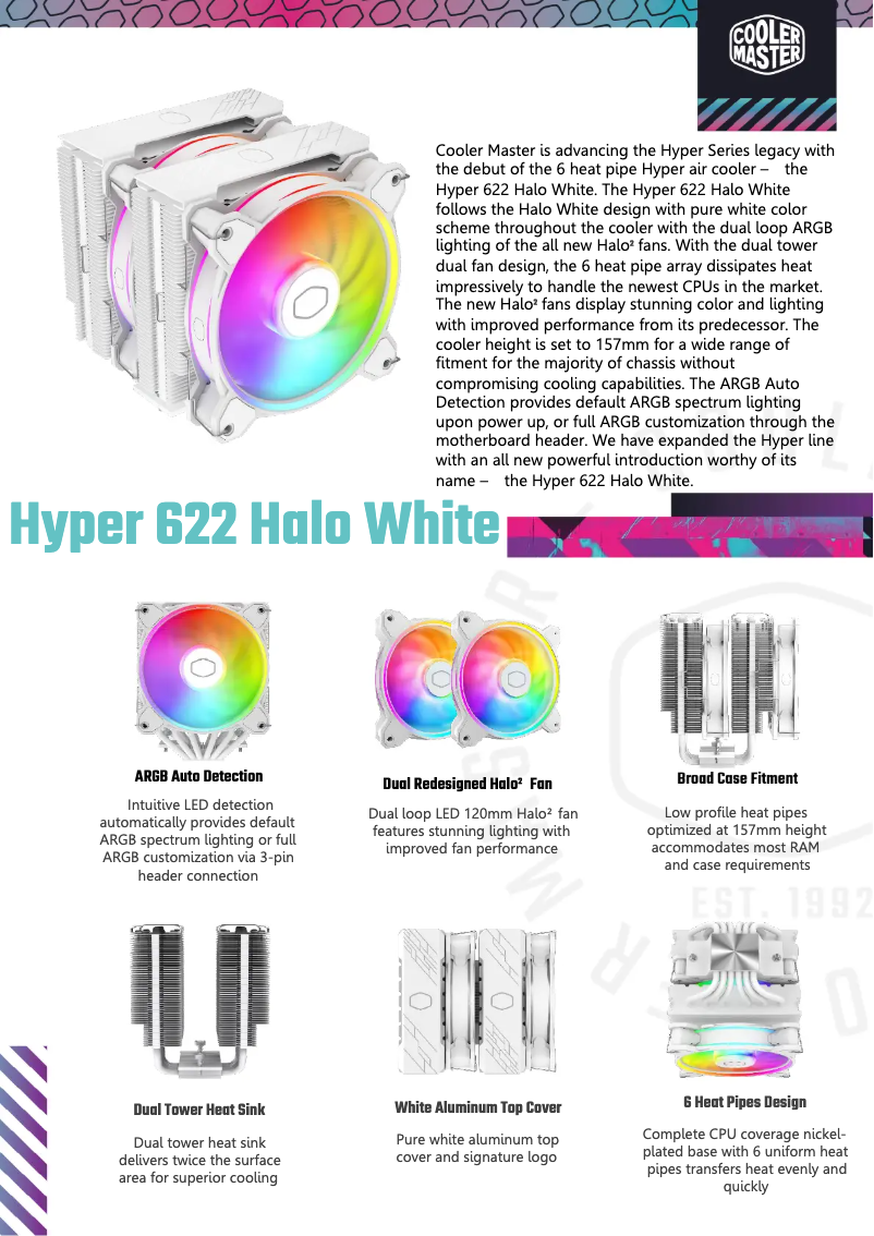 Page 1 of the manual Technical Sheet Cooler Master Hyper 622 Halo