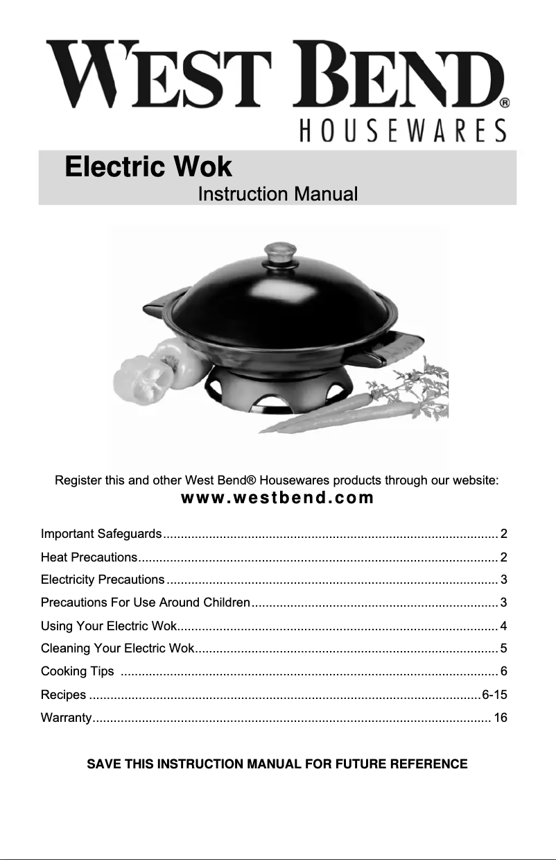 Page 1 of the manual User Manual WestBend 79566