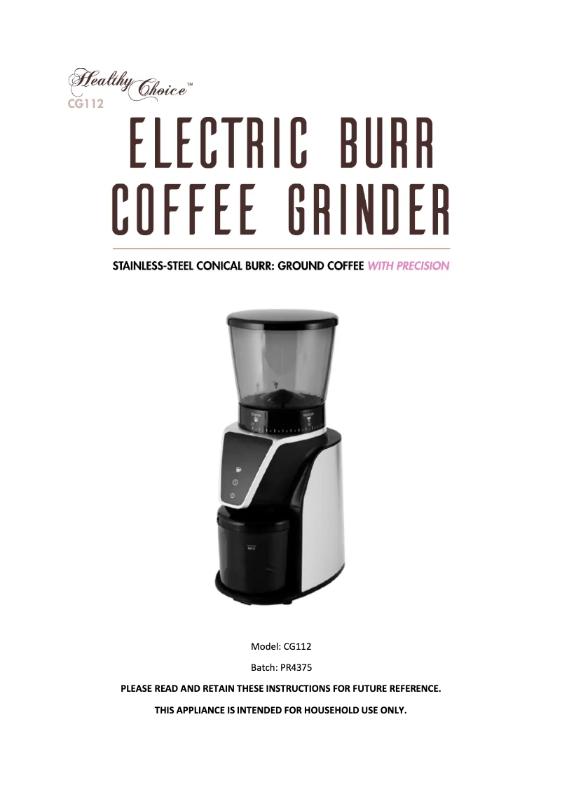 Page 1 of the manual User Manual Lenoxx Healthy Choice CG112