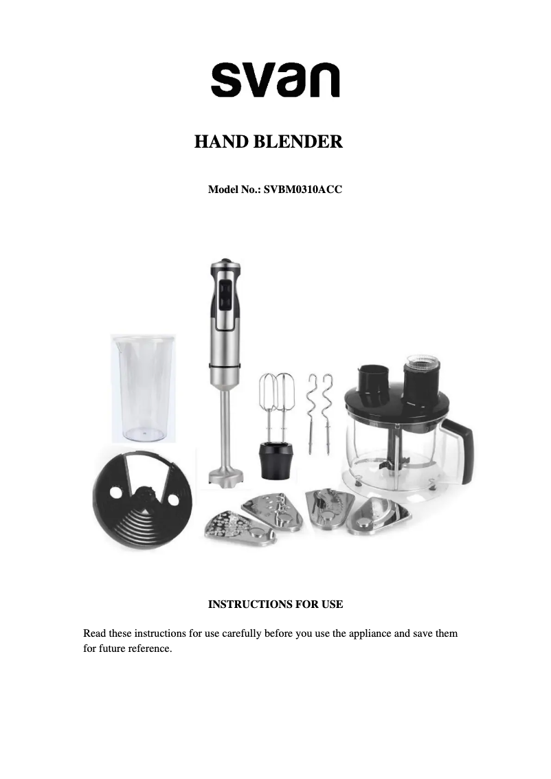 First page image of the manual for SVBM0310ACC