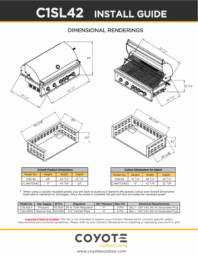 Page 1 of the manual Installation Guide Coyote C1SL42LP