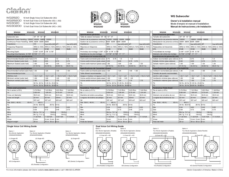 Page 1 de la notice Manuel utilisateur Clarion WG3020D