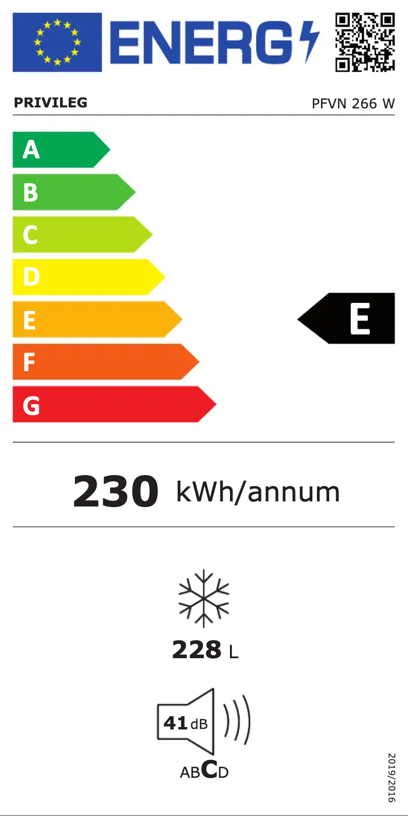Page 1 of the manual Energy Label Privileg PFVN 266 W
