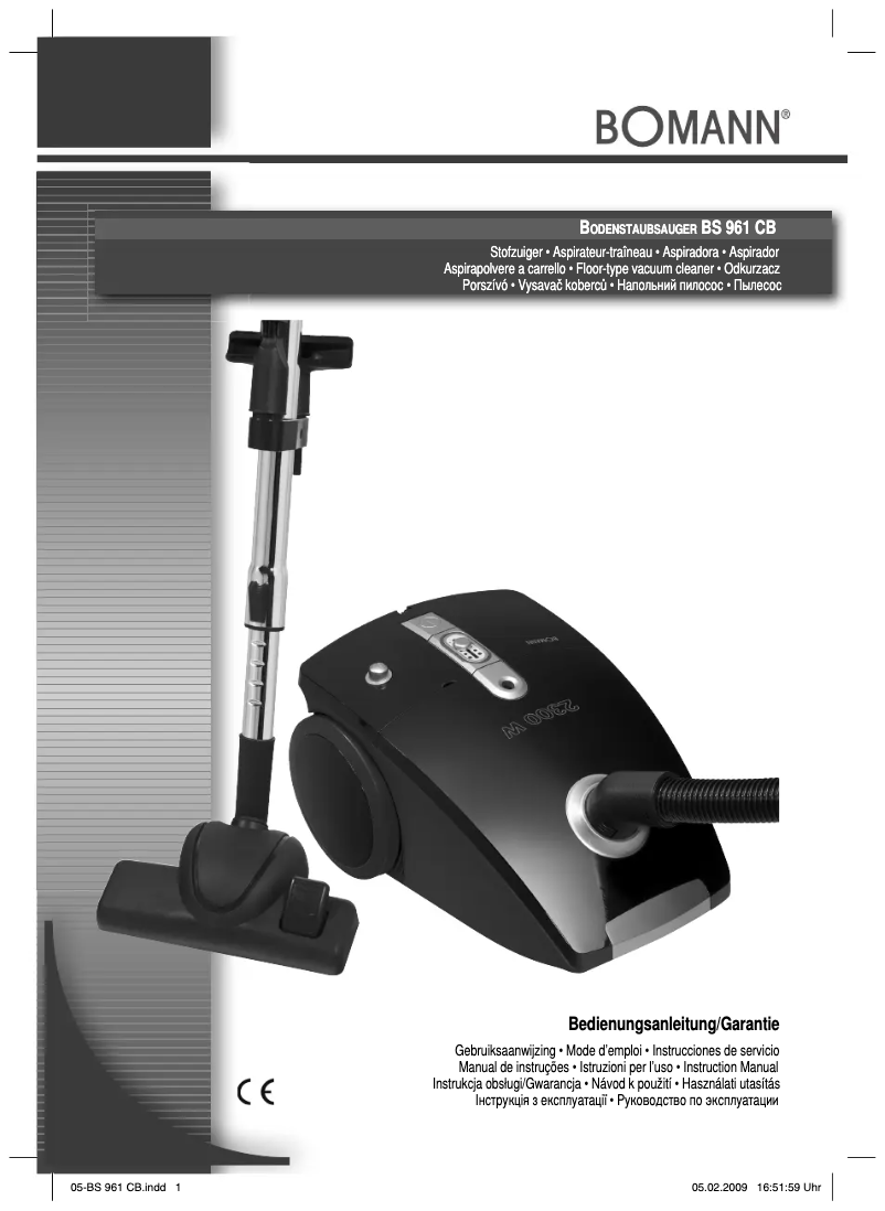 First page image of the manual for BS 961 CB