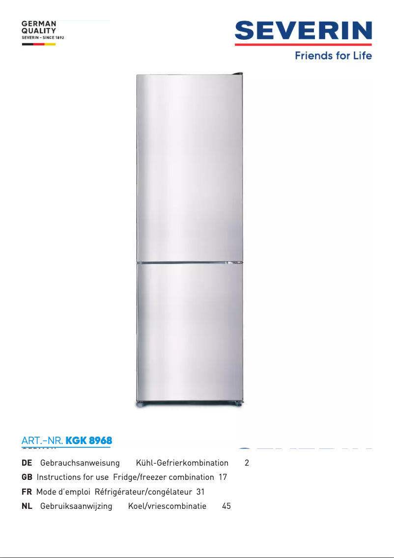 Page 1 of the manual User Manual Severin KGK 8968