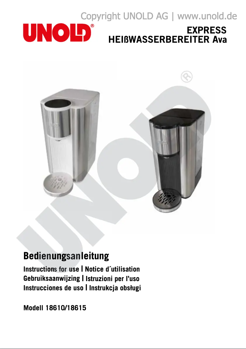 Page 1 of the manual User Manual Unold Ava 18610