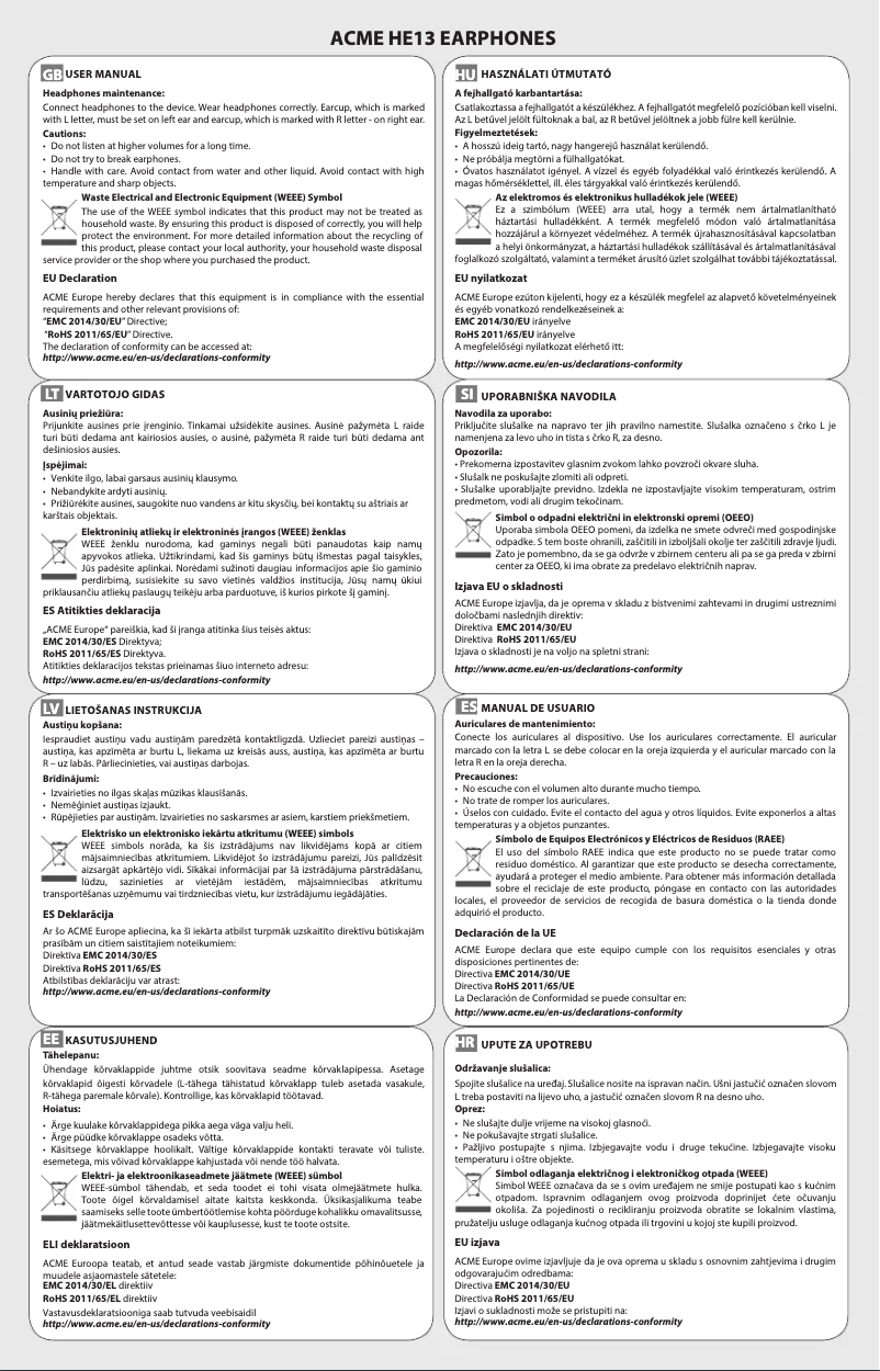 Page 1 de la notice Manuel utilisateur Acme Made HE13