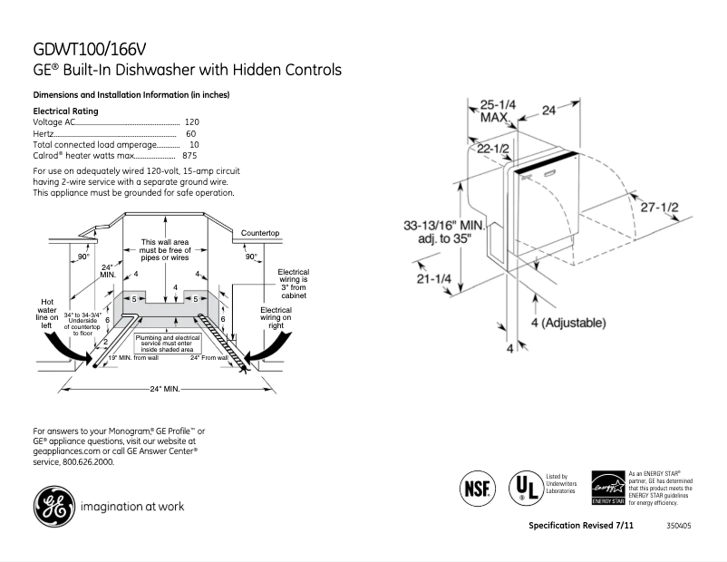 Page 1 of the manual Technical Sheet GE GDWT106VBB