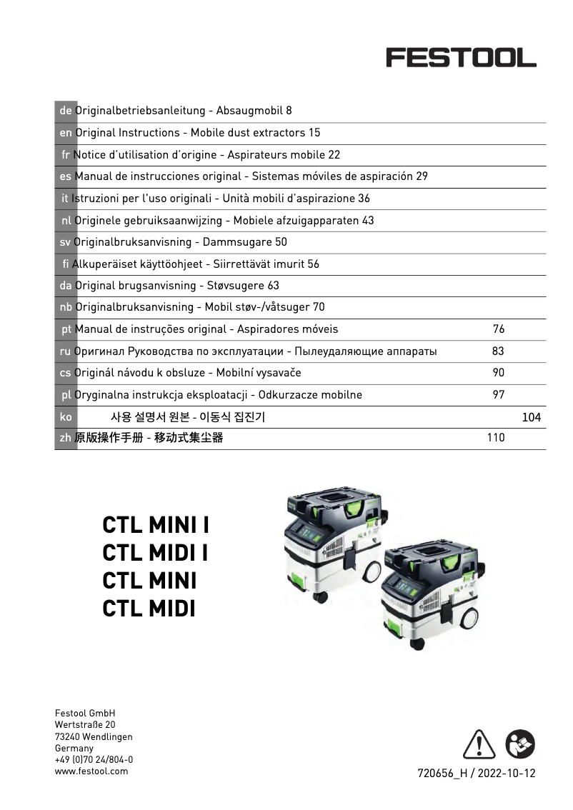 First page image of the manual for Cleantec CTL MINI I