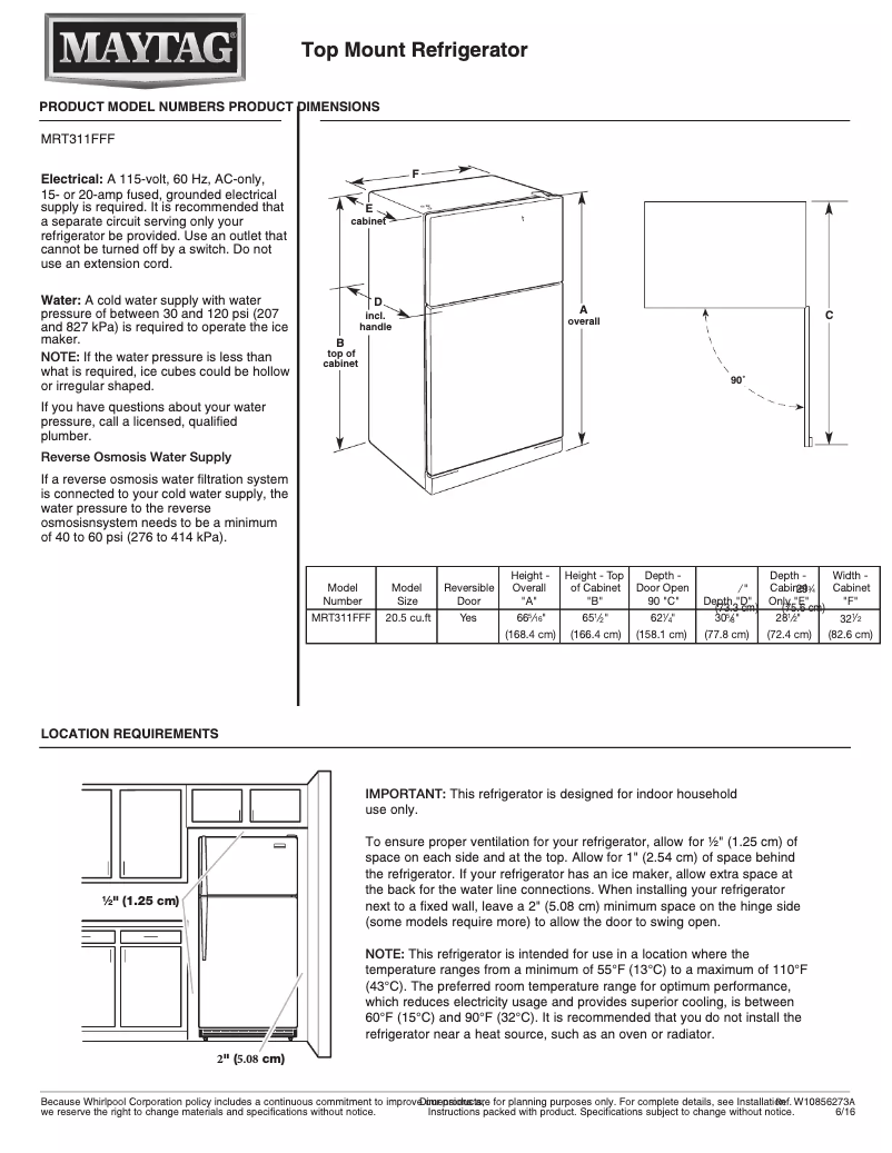 First page image of the manual for MRT311FFFWH